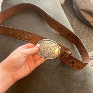 Justin Boots Brown Leather Belt with Silver Buckle